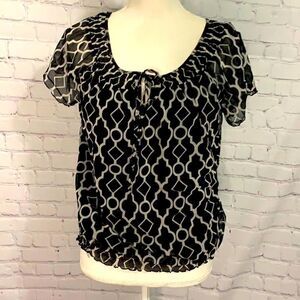 INC Black White Geometric Design Blouse - M